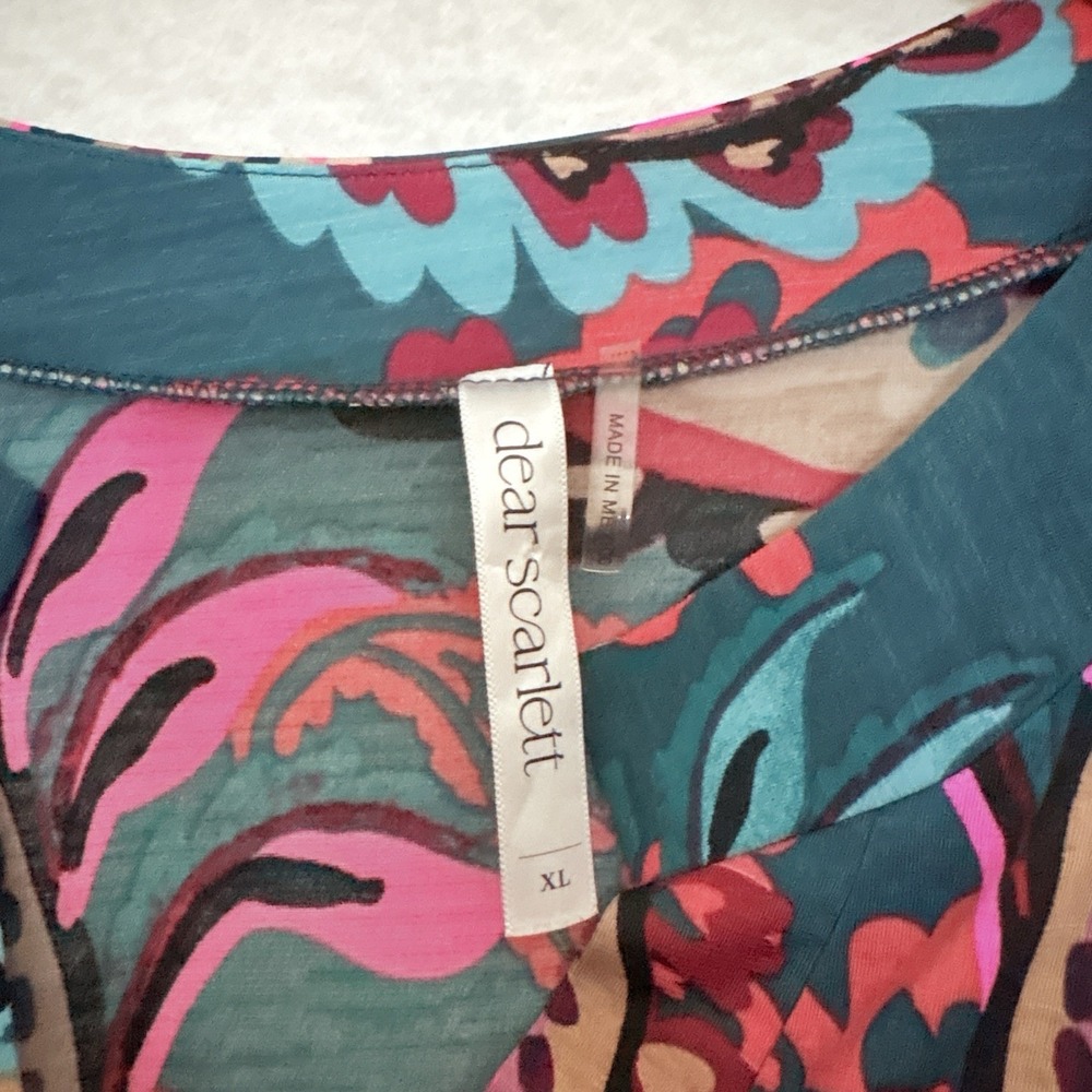 Dear Scarlett Tunic Top XL Bright Pop Art Neon Paisley Stretchy Blouse Flowy - Picture 7 of 8